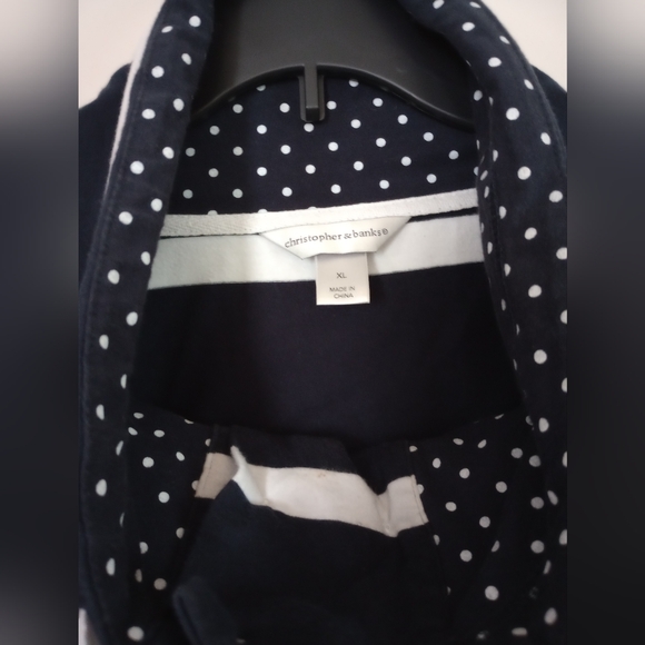 BLACK/WHITE STRIPED & DOTS PULLOVER SHIRT, 3/4 SLEEVE, BY CHRISTOPHER &BANKS, XL - Picture 3 of 3